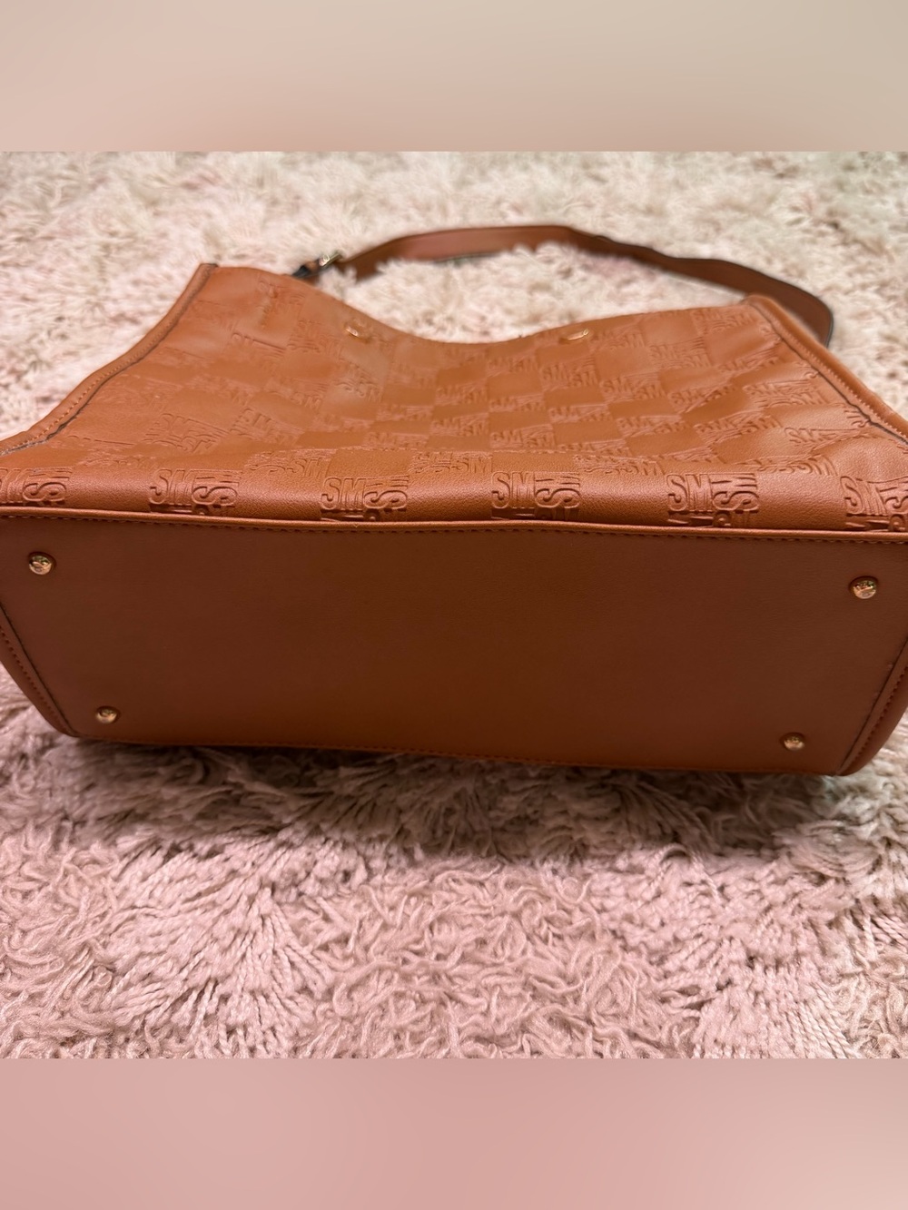 Steve Madden Brown Embossed Logo Shoulder Crossbody Bag Gold Hardware - Picture 3 of 12